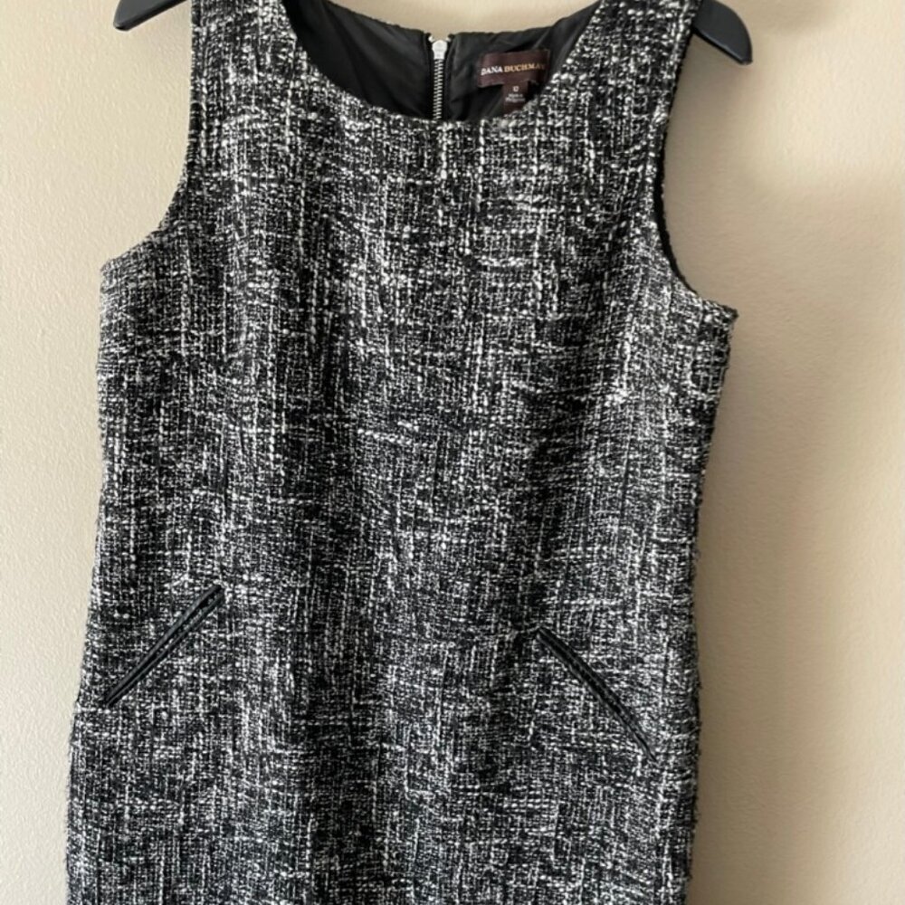 Dana Buchman Size 12 Tweed Dress Leather Trim